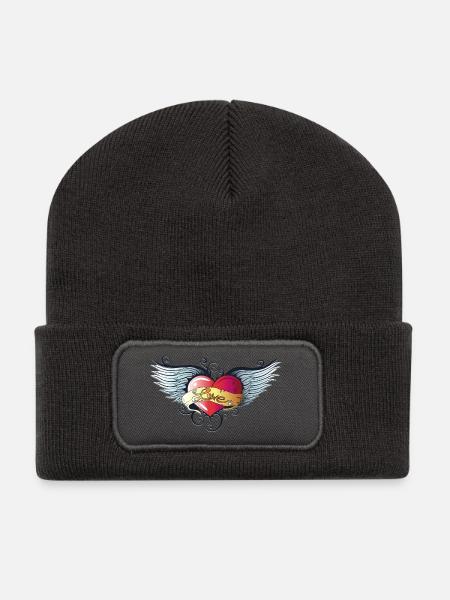 Großes Tattoo Herz mit Flügeln, love - Beanie recyclé à patch - charbon