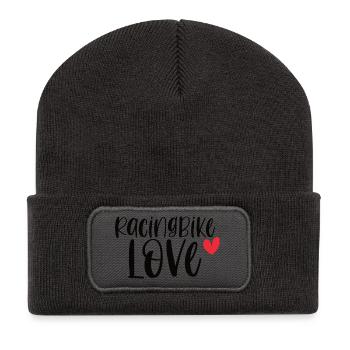 Racingbike Love! Cadeau cycliste sportif - Beanie recyclé à patch - charbon - Devant