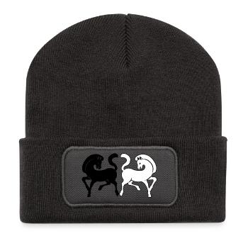 Two horses black and white - Recycled Patch Beanie - dark grey - Front