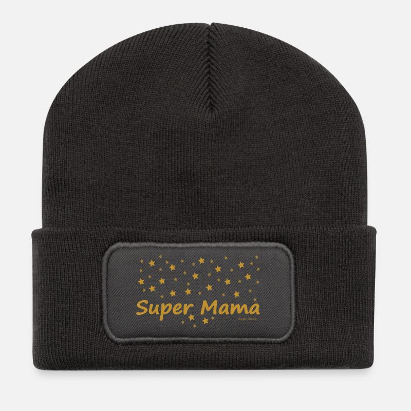 Super Mama - Recycelte Patch Beanie - Dunkelgrau