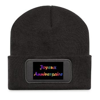 HAPPY BIRTHDAY. JOYEUX ANNIVERSAIRE. ANNIVERSAIRE. - Beanie recyclé à patch - charbon - Devant
