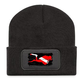 Diagonal Crimson Splash auf Schwarz - Recycelte Patch Beanie - Dunkelgrau - Vorne
