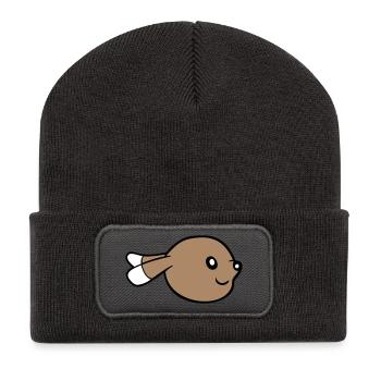 Hase Gesicht guckt seitlich Profil Seitenansicht - Recycelte Patch Beanie - Dunkelgrau - Vorne