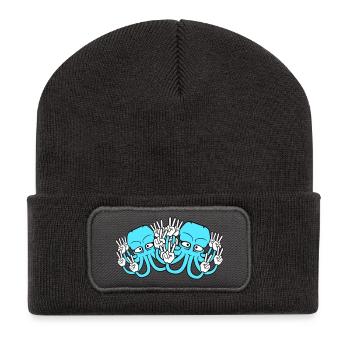 Zwei Kraken Peace Handzeichen Victory Symbol Hände - Recycelte Patch Beanie - Dunkelgrau - Vorne