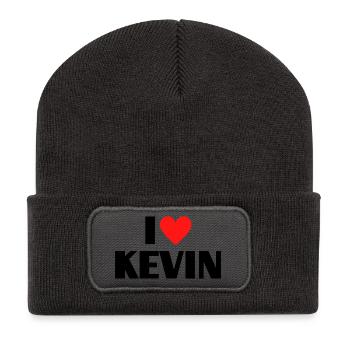 I love Kevin Rotes Herz Liebe Fan Geschenk - Recycelte Patch Beanie - Dunkelgrau - Vorne