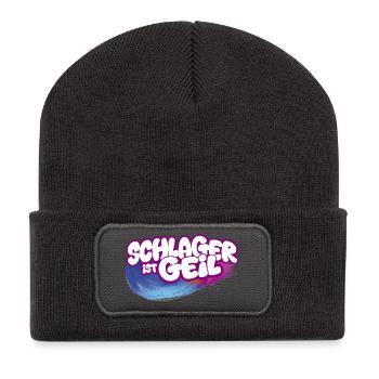 Schlager ist geil Neon Pinsel Pink Schlagermusik - Recycelte Patch Beanie - Dunkelgrau - Vorne