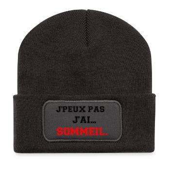 Ich kann nicht, ich bin müde. - Recycelte Patch Beanie - Dunkelgrau - Vorne