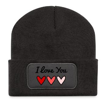 I LOVE YOU. I LOVE YOU. VALENTINE'S DAY. HEART - Recycled Patch Beanie - dark grey - Front