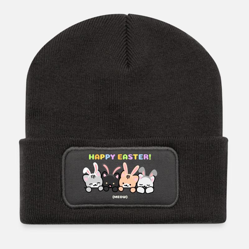 Cats with Rabbit Ear Bands - Recycled Patch Beanie - dark grey