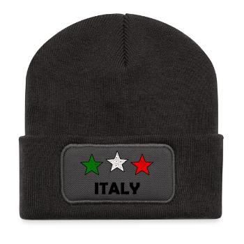 Tri-Farb Sterne Italien - Recycelte Patch Beanie - Dunkelgrau - Vorne