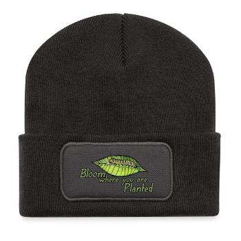Blühe dort, wo du gepflanzt bist - Recycelte Patch Beanie - Dunkelgrau - Vorne