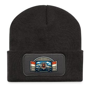 Retro Propeller Flugzeug Hangar - Recycelte Patch Beanie - Dunkelgrau - Vorne