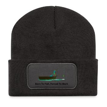 Born To Fish Forced To Work – Angler - Recycled Patch Beanie - dark grey - Front