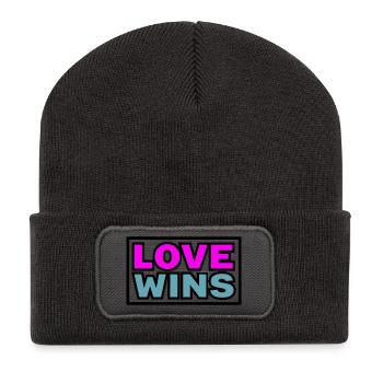 Love Wins Zitat Grafik - Recycelte Patch Beanie - Dunkelgrau - Vorne