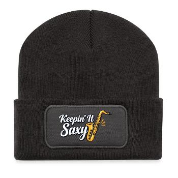 Saxophonist Jazzmusiker Saxophonist Kunst - Recycelte Patch Beanie - Dunkelgrau - Vorne