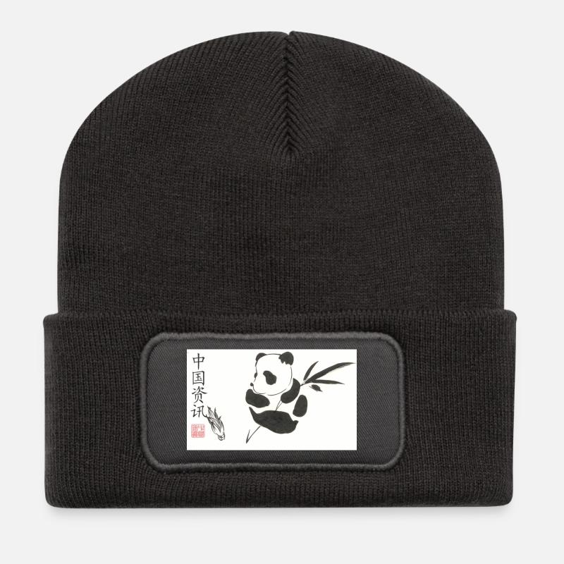 Panda - Beanie recyclé à patch - charbon