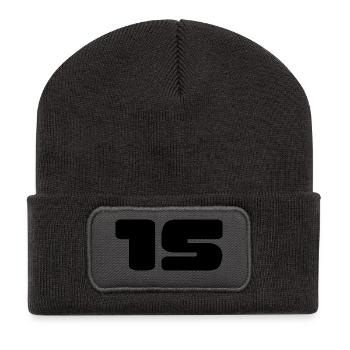 15. 15 JAHRE. 15-jähriges JUBILÄUM. GEBURTSTAG 15 JAHRE. - Recycelte Patch Beanie - Dunkelgrau - Vorne