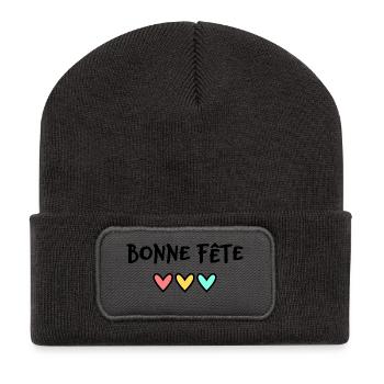 FÊTE DES MÈRES. BONNE FÊTE MAMAN. MAMAN. COEUR - Beanie recyclé à patch - charbon - Devant
