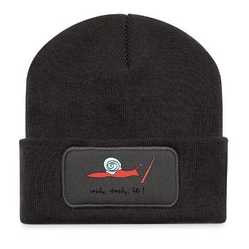 running snail -- ready, steady, GO ! - Recycelte Patch Beanie - Dunkelgrau - Vorne