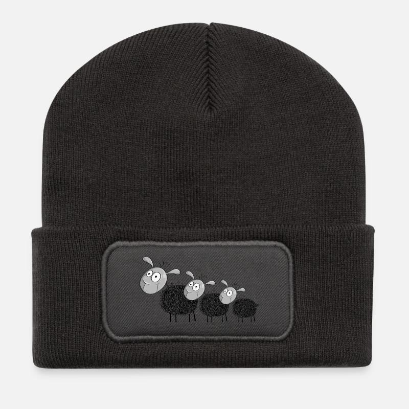 Drei Wollschafe - Schaf Comic - Recycelte Patch Beanie - Dunkelgrau