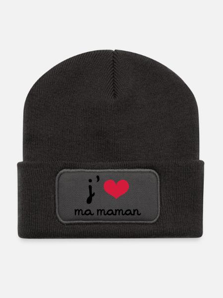 J'aime ma Maman - Beanie recyclé à patch - charbon
