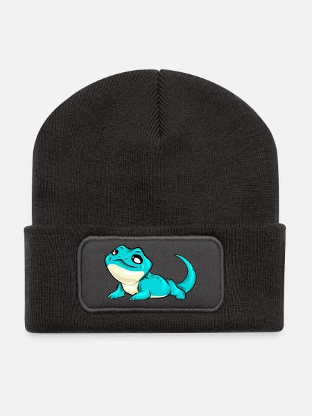 Eidechse süß türkis blau Geschenk - Recycelte Patch Beanie - Dunkelgrau