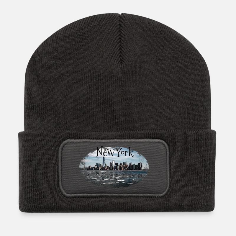 New York City Skyline - Recycelte Patch Beanie - Dunkelgrau