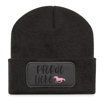 Pferdeliebe Pferde Reiten Pferdemädchen Geschenk - Recycelte Patch Beanie - Dunkelgrau - Vorne