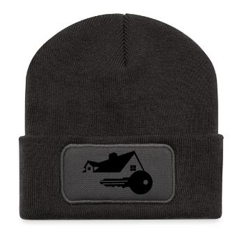 Key with house key for house purchased logo - Recycled Patch Beanie - dark grey - Front