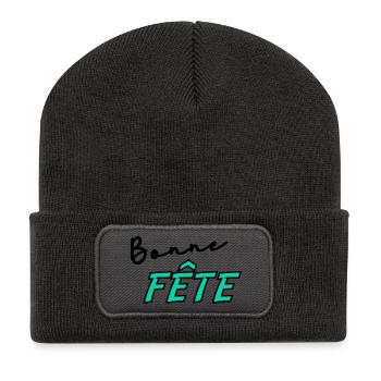 BONNE FÊTE. FÊTE DES MÈRES. FÊTE DES PÈRES. FÊTE - Beanie recyclé à patch - charbon - Devant