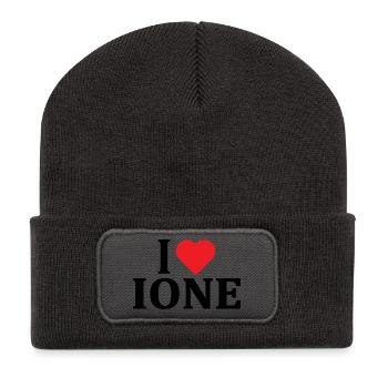 nom t-shirt I love Ione t-shirt idée cadeau - Beanie recyclé à patch - charbon - Devant