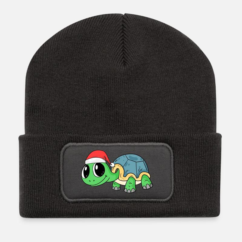Schildkröte Weihnachten - Recycelte Patch Beanie - Dunkelgrau