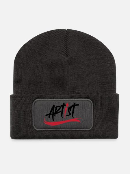 artist pinsel logo Kunst Symbol Pinselstrich icon - Recycelte Patch Beanie - Dunkelgrau
