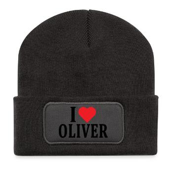t-shirt I love Oliver t-shirt gift idea - Recycled Patch Beanie - dark grey - Front