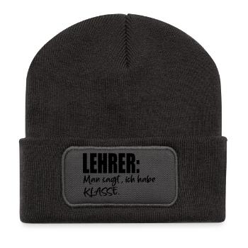 LEHRER SPRÜCHE MIT KLASSE - Recycelte Patch Beanie - Dunkelgrau - Vorne