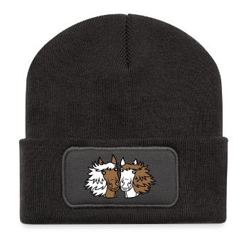 2 Chevaux Équipe Poney Poulain Couple Amoureux Amis - Beanie recyclé à patch - charbon - Devant