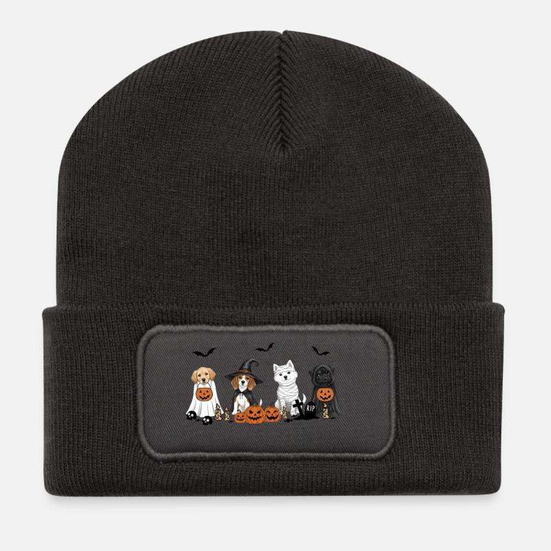 Hunde-Halloween - Recycelte Patch Beanie - Dunkelgrau