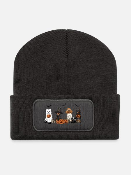 Hunde-Halloween - Recycelte Patch Beanie - Dunkelgrau