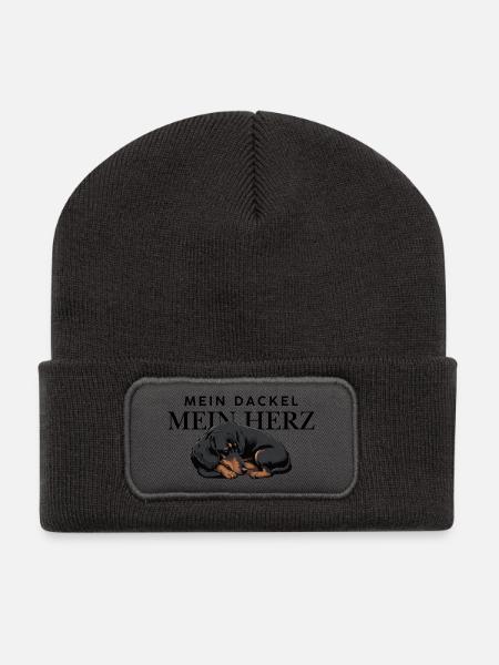 Mein_Dackel_Mein_Herz_schwarzbraun - Recycelte Patch Beanie - Dunkelgrau