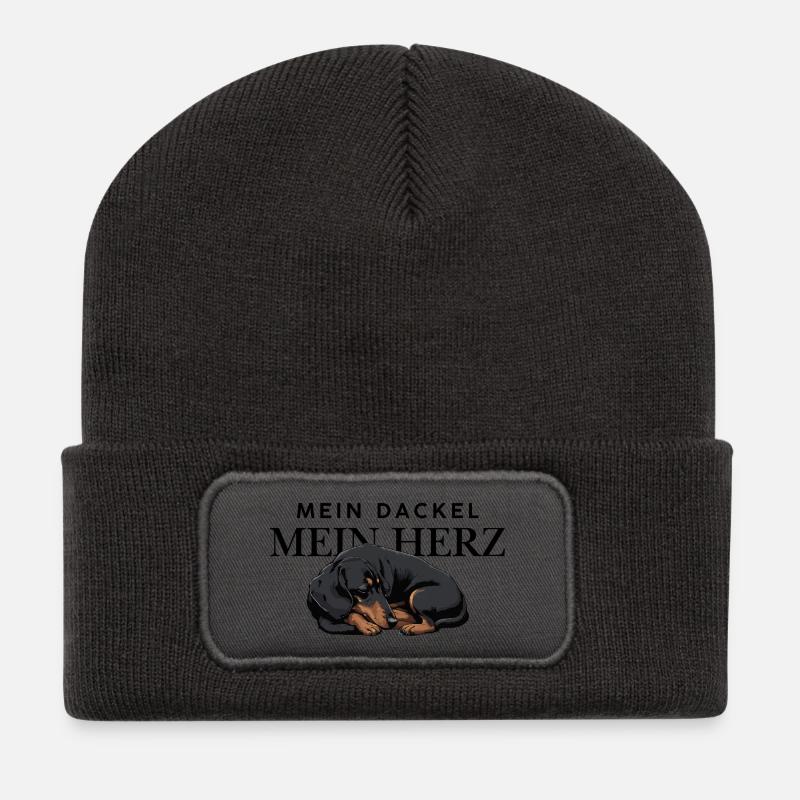 Mein_Dackel_Mein_Herz_schwarzbraun - Recycelte Patch Beanie - Dunkelgrau