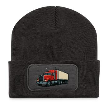 Red Truck Cartoon - Recycled Patch Beanie - dark grey - Front