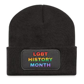 LGBT History Month Verlauf Regenbogentext - Recycelte Patch Beanie - Dunkelgrau - Vorne