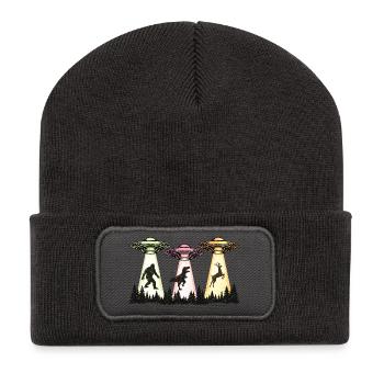 Bigfoot Alien Entführung Sasquatch UFO Raumschiff - Recycelte Patch Beanie - Dunkelgrau - Vorne
