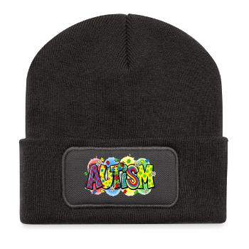Autism Awareness Puzzle Rainbow Design - Recycled Patch Beanie - dark grey - Front
