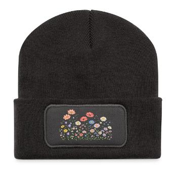 Wildblumen Blumen Blumen Botanischer Naturgarten - Recycelte Patch Beanie - Dunkelgrau - Vorne