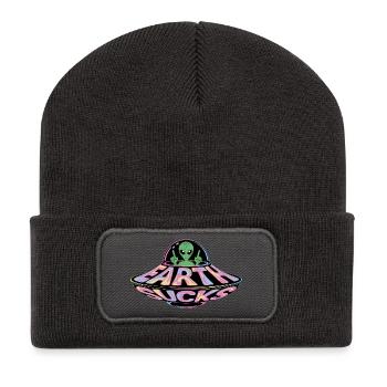 Neon UFO Earth Sucks Alien, Erde - Recycelte Patch Beanie - Dunkelgrau - Vorne