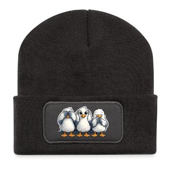 Trois mouettes ne voient rien n’entendre rien ne dire rien - Beanie recyclé à patch - charbon - Devant