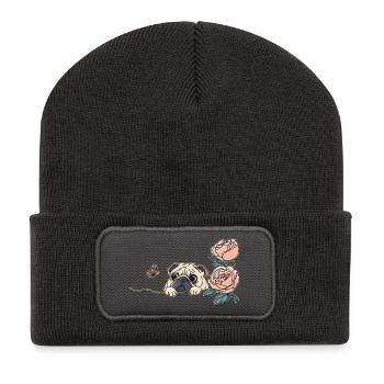 Carlin avec papillon - Beanie recyclé à patch - charbon - Devant