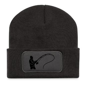 Angler Silhouette Angelrute Angelsport Verein - Recycelte Patch Beanie - Dunkelgrau - Vorne