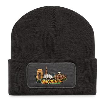 New Delhi Comic Skyline - Beanie recyclé à patch - charbon - Devant